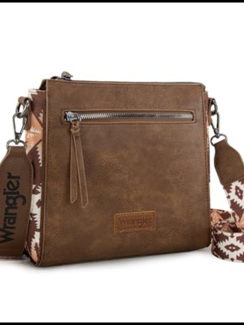Aztec Patchwork Crossbody Bag PU Leather Shoulder Purse Multi-Zip